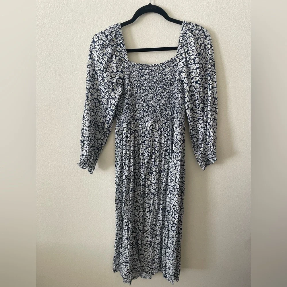 J. Crew Navy and White Floral Long Sleeve Dress - Picture 2 of 4